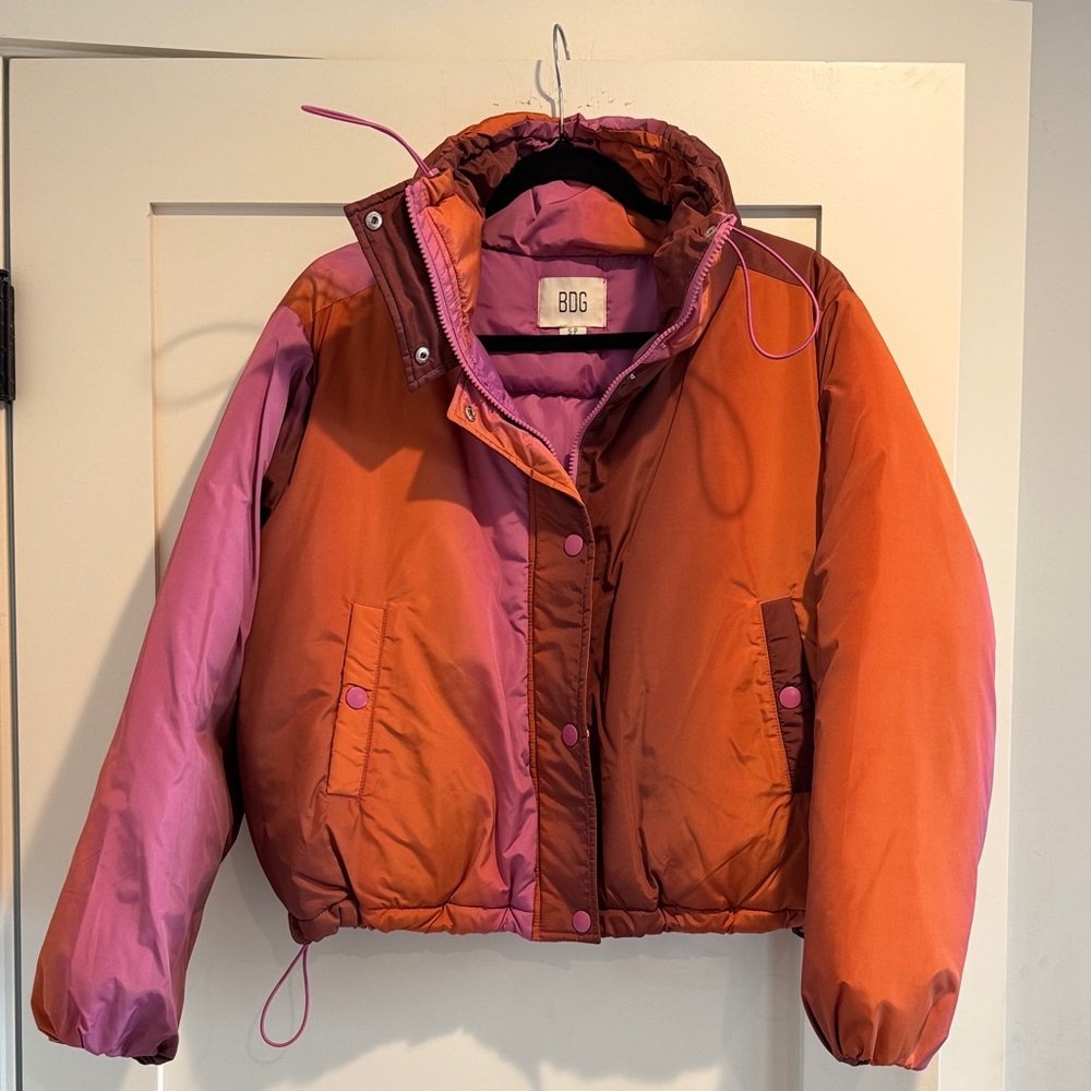 BDG woman’s  Puffer Jacket in Orange and Purple